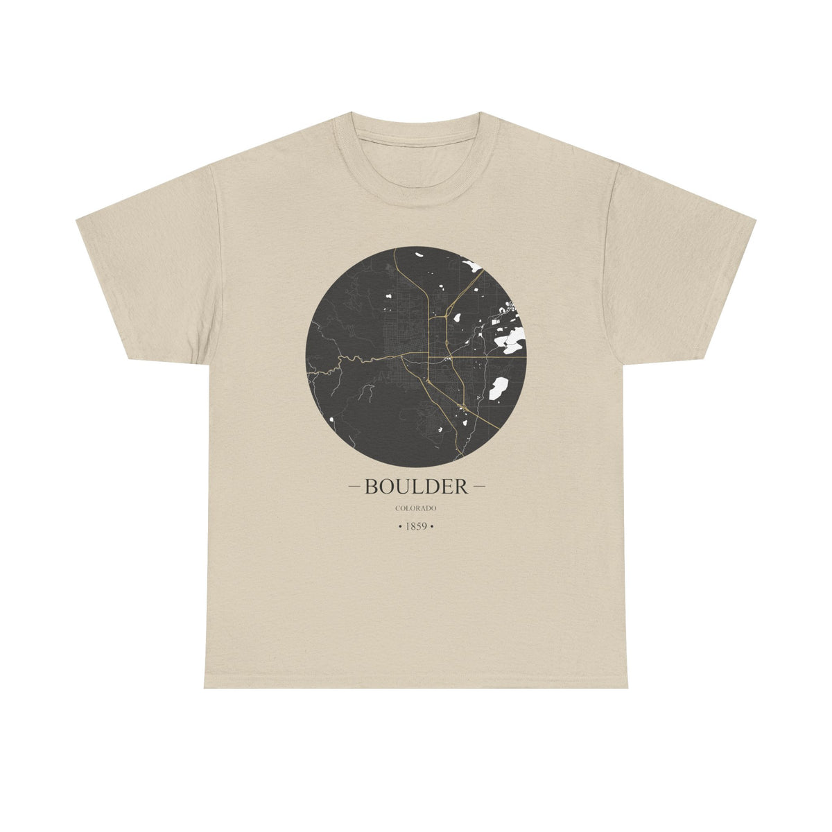 Boulder, Colorado 1859 Founders City Map Unisex Heavy Cotton Tee, Express Delivery available