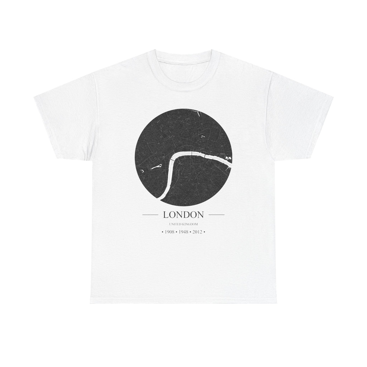 London, United Kingdom 1908, 1948 & 2012 Olympic Host City Map Unisex Heavy Cotton Tee