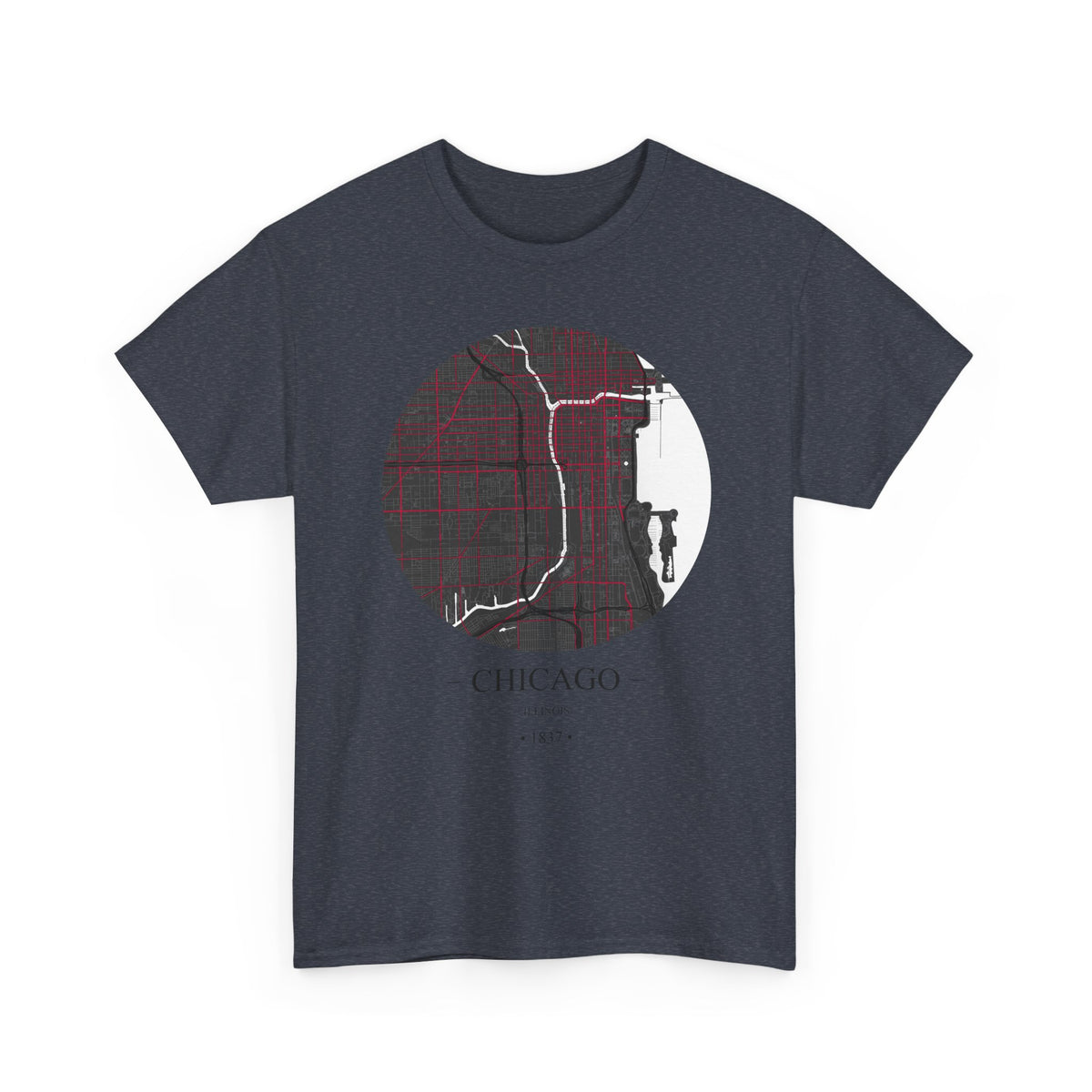 Chicago, Illinois 1837 Founders City Map Unisex Heavy Cotton Tee, Express Delivery available