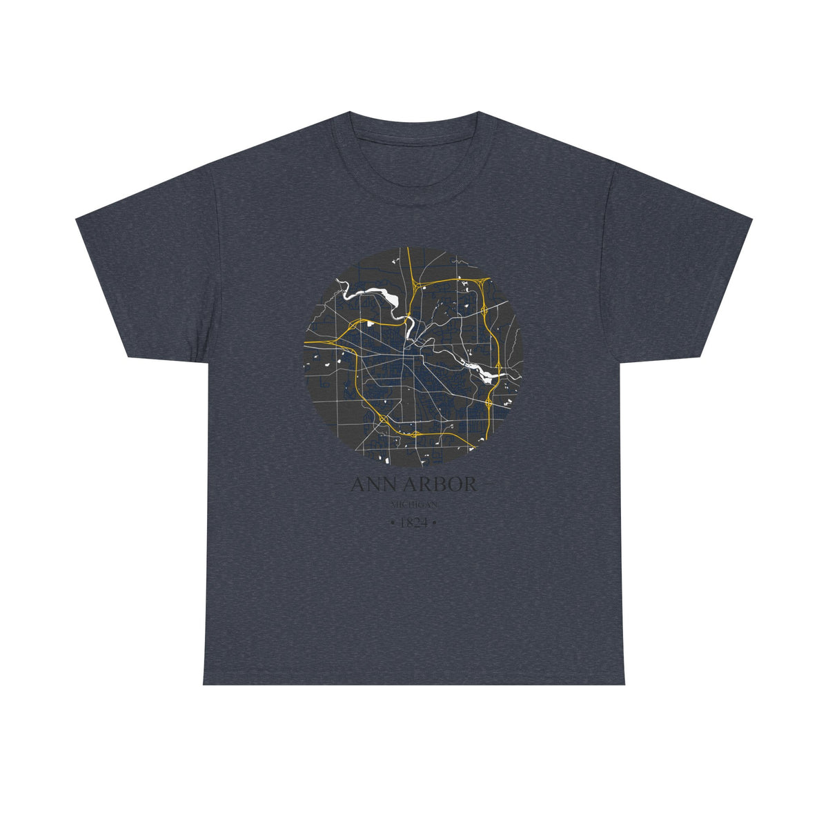 Ann Arbor, Michigan 1823 Founders City Map Unisex Heavy Cotton Tee, Express Delivery available