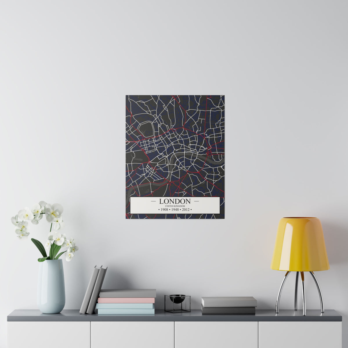 London, United Kingdom 1908, 1948 & 2012, Color Map, Matte Canvas, Stretched, 0.75"