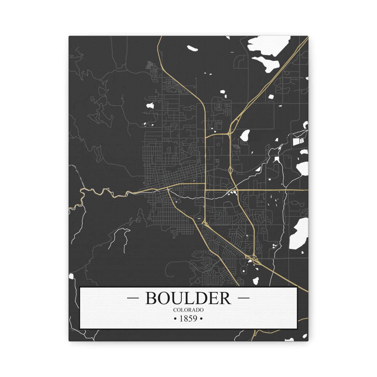 Boulder, Colorado 1871 Founders City Map, Matte Canvas Print (Stretched, 1.25")