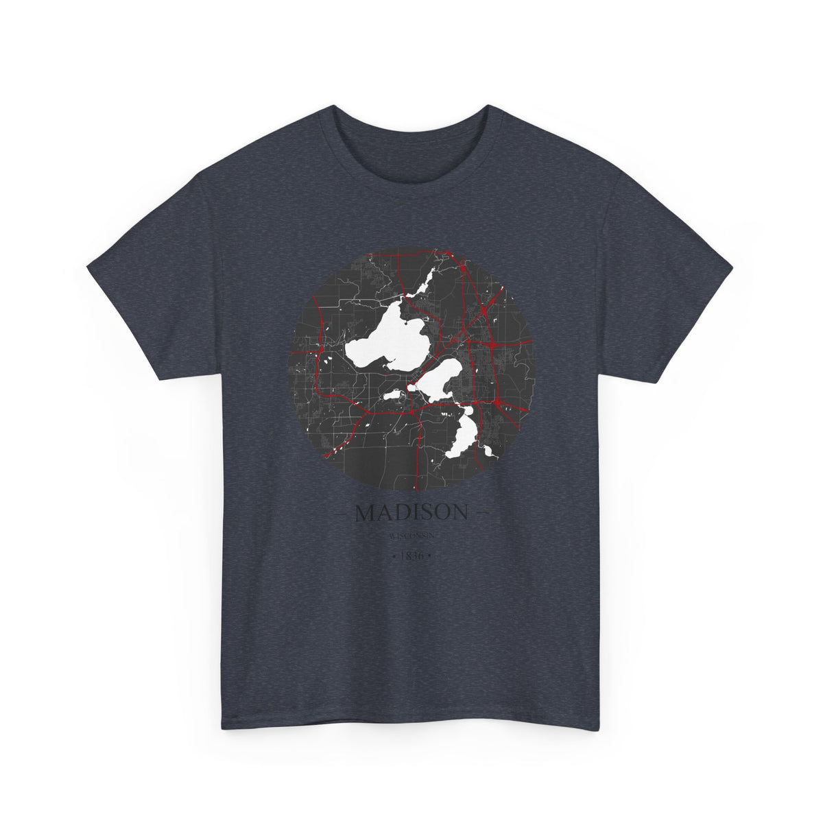 Madison, Wisconsin 1836 Founders City Map Unisex Heavy Cotton Tee, Express Delivery available