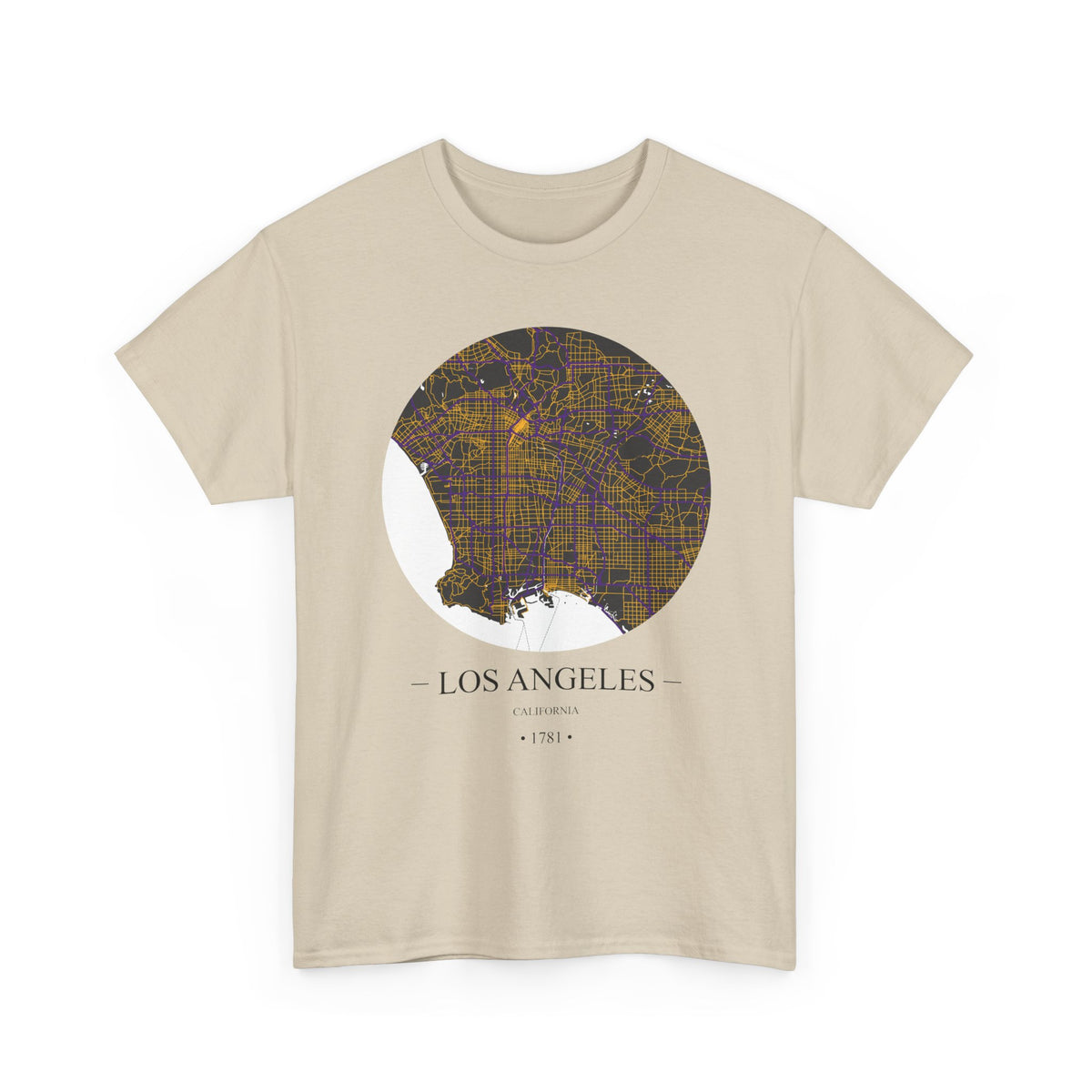Los Angeles, California 1781 Founders City Map Unisex Heavy Cotton Tee, Express Delivery available