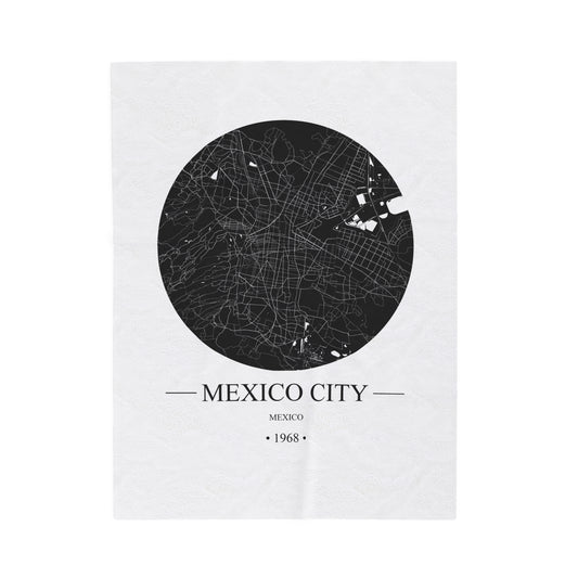 Mexico City, Mexico 1968 Olympic Host City Map Velveteen Plush Blanket