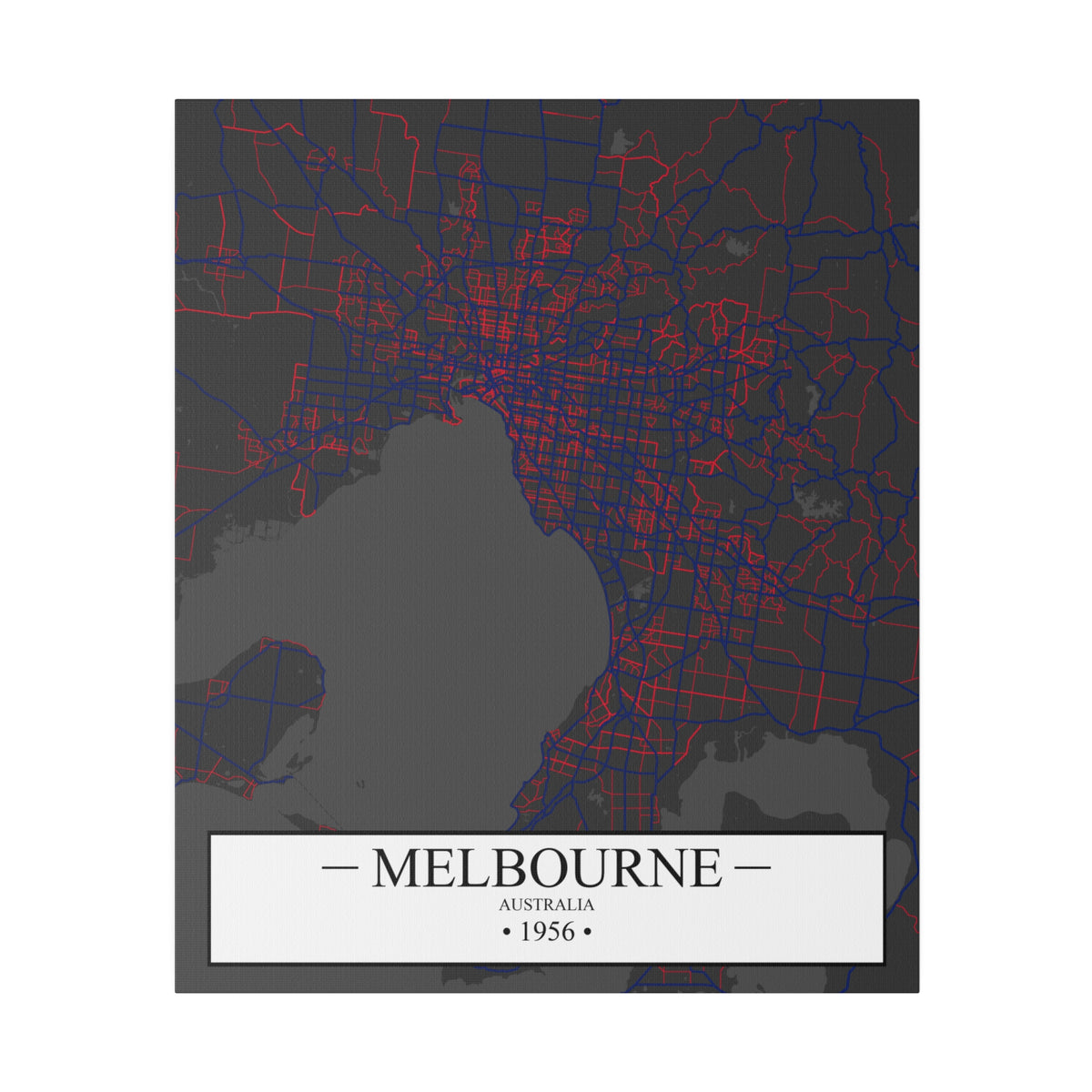 Melbourne, Australia 1956, Color Map, Matte Canvas, Stretched, 0.75"
