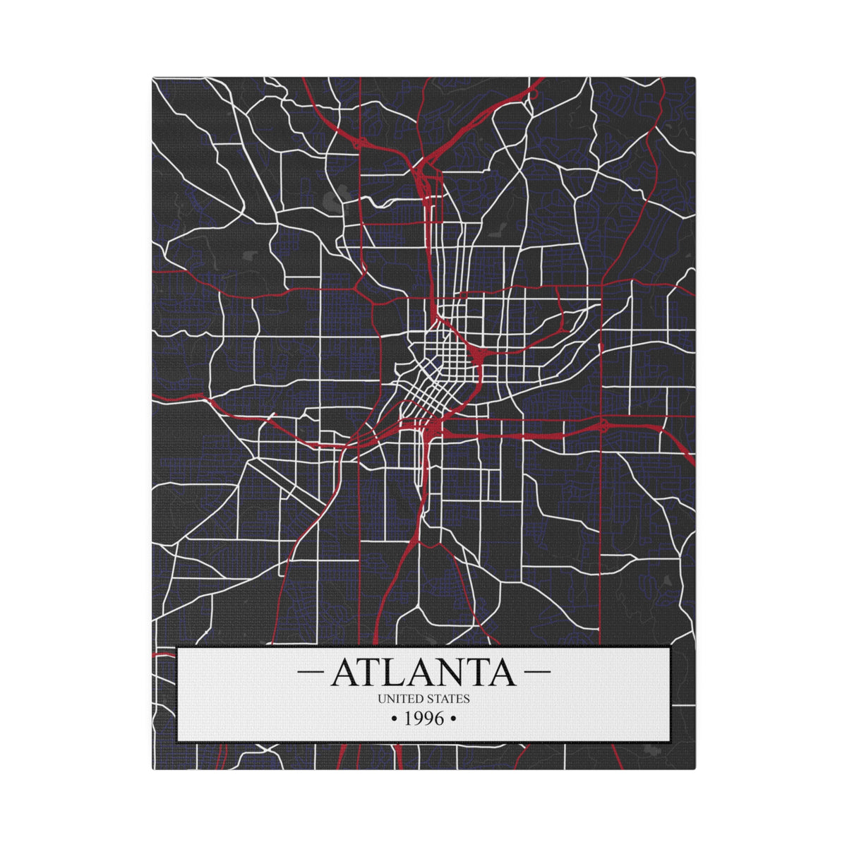 Atlanta, United States 1996, Color Map, Matte Canvas, Stretched, 0.75"