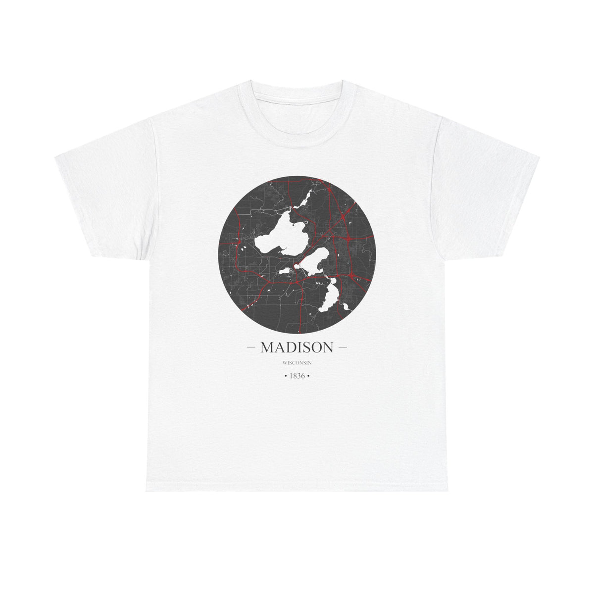 Madison, Wisconsin 1836 Founders City Map Unisex Heavy Cotton Tee, Express Delivery available