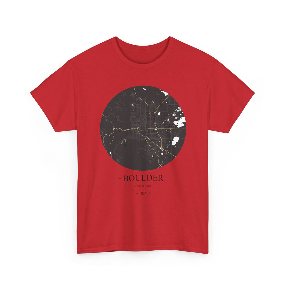 Boulder, Colorado 1859 Founders City Map Unisex Heavy Cotton Tee, Express Delivery available