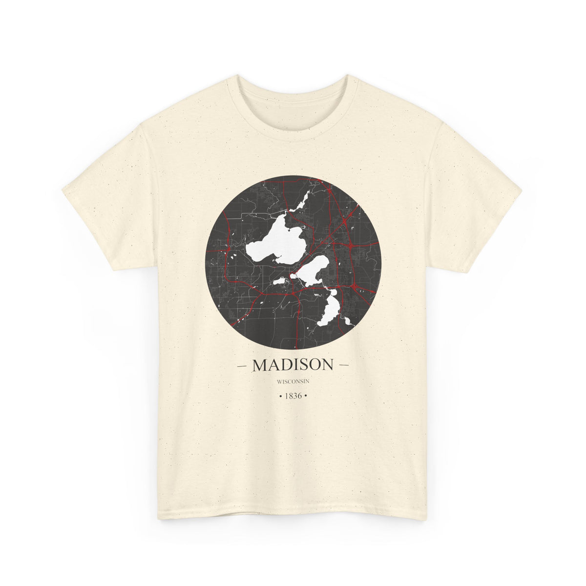 Madison, Wisconsin 1836 Founders City Map Unisex Heavy Cotton Tee, Express Delivery available