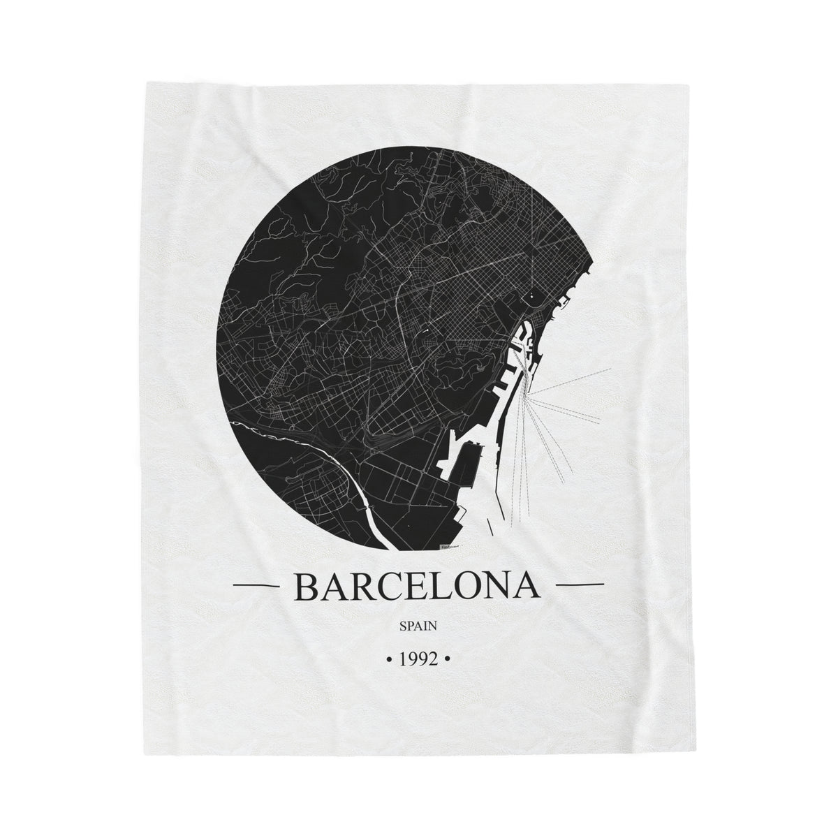 Barcelona, Spain 1992 Olympic Host City Map Velveteen Plush Blanket