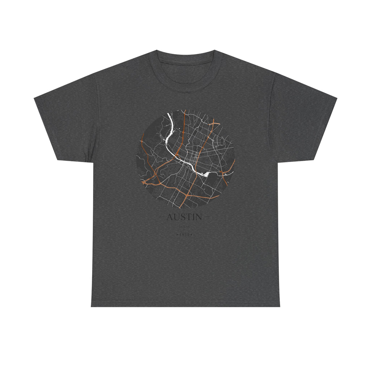 Austin, Texas 1839 Founders City Map Unisex Heavy Cotton Tee, Express Delivery available