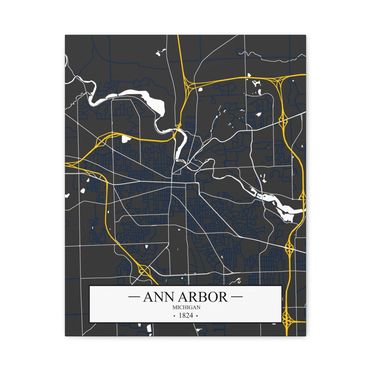 Ann Arbor, Michigan 1823 Founders City Map, Matte Canvas Print (Stretched, 1.25")