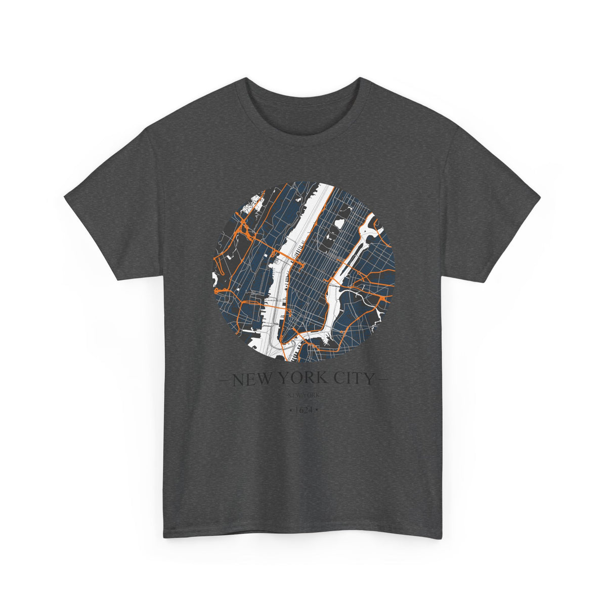 New York City, New York 1624 Founders City Map Unisex Heavy Cotton Tee, Express Delivery available