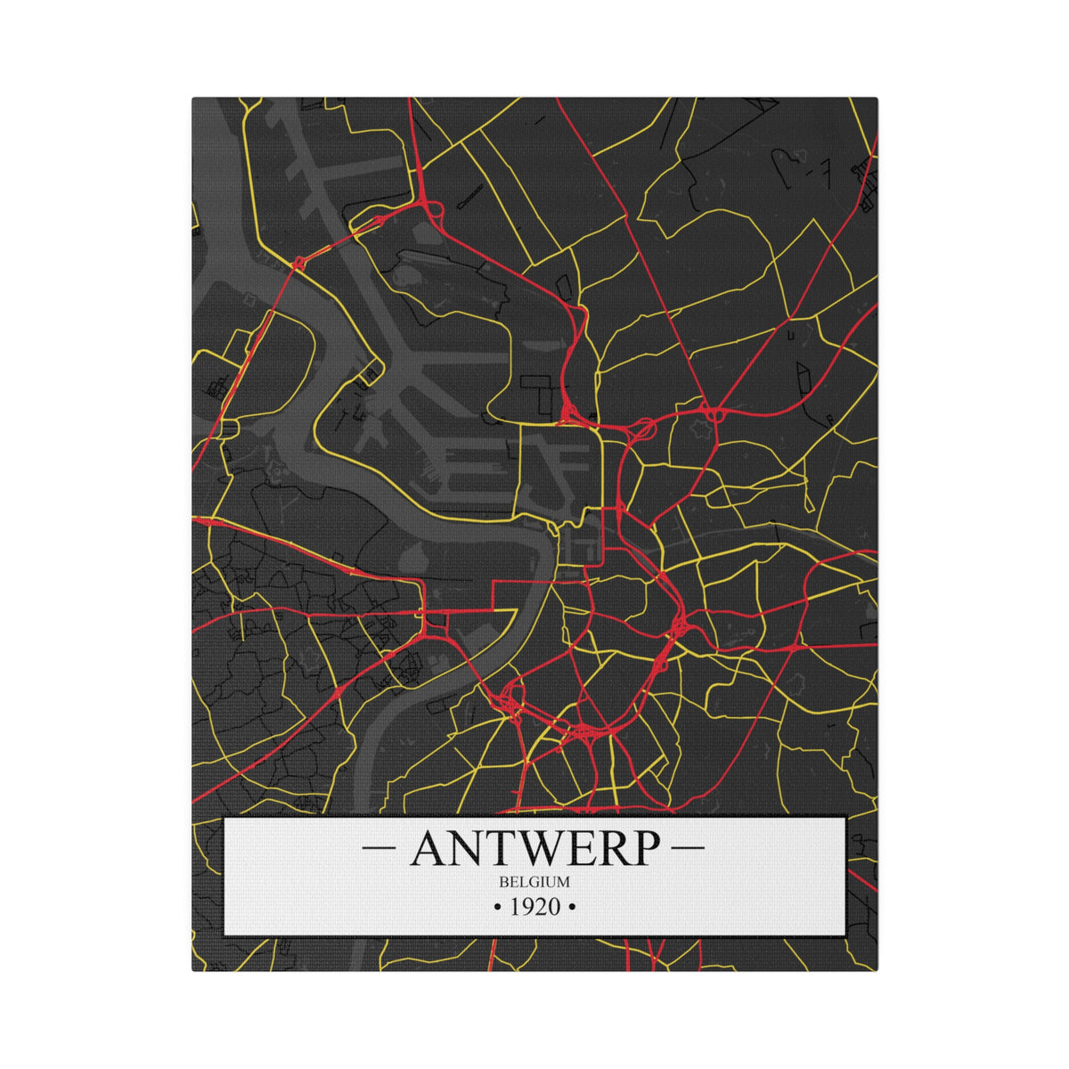 Antwerp, Belgium 1920, Color Map, Matte Canvas, Stretched, 0.75"
