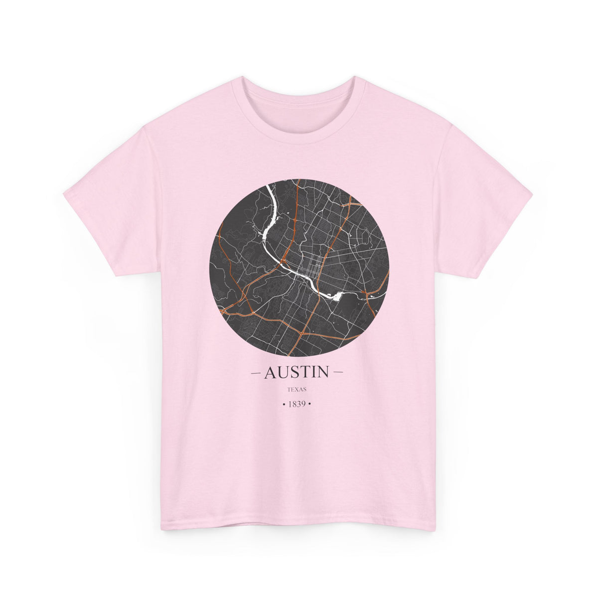 Austin, Texas 1839 Founders City Map Unisex Heavy Cotton Tee, Express Delivery available