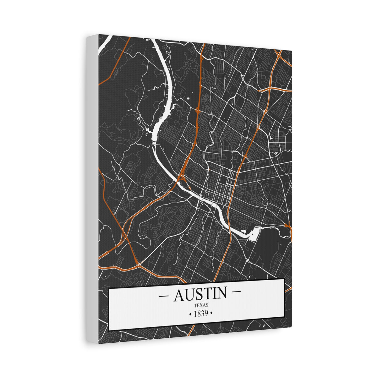 Austin, Texas 1839 Founders City Map, Matte Canvas Print (Stretched, 1.25")