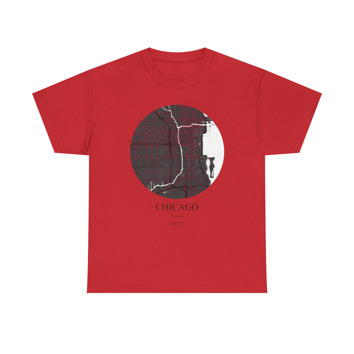 Chicago, Illinois 1837 Founders City Map Unisex Heavy Cotton Tee, Express Delivery available