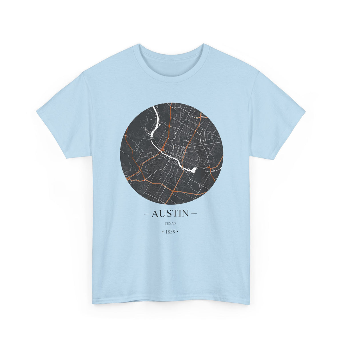 Austin, Texas 1839 Founders City Map Unisex Heavy Cotton Tee, Express Delivery available