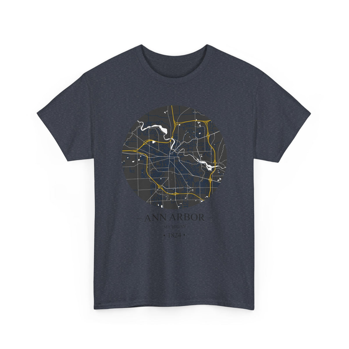 Ann Arbor, Michigan 1823 Founders City Map Unisex Heavy Cotton Tee, Express Delivery available