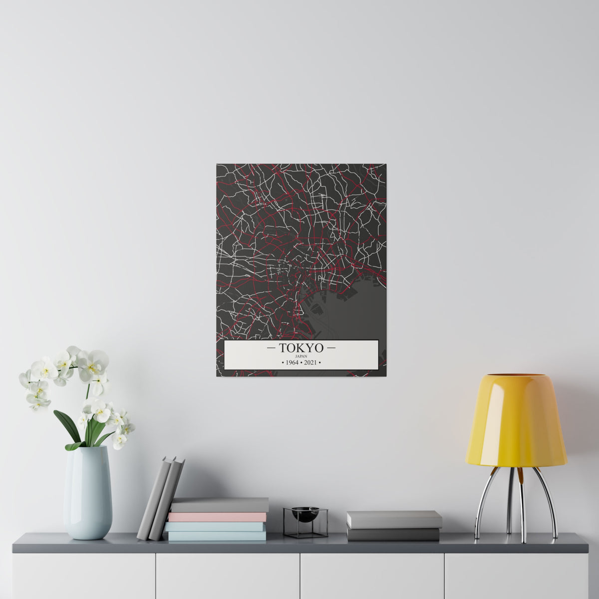 Tokyo, Japan 1964 & 2021, Color Map, Matte Canvas, Stretched, 0.75"