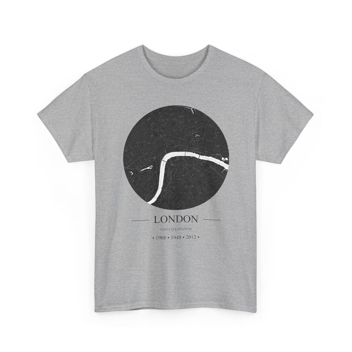 London, United Kingdom 1908, 1948 & 2012 Olympic Host City Map Unisex Heavy Cotton Tee