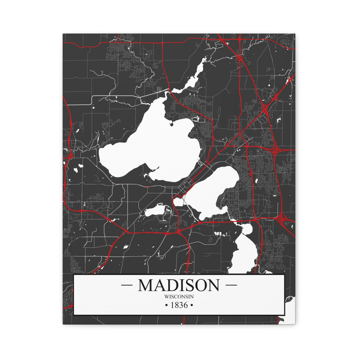 Madison, Wisconsin 1848 Founders City Map, Matte Canvas Print (Stretched, 1.25")