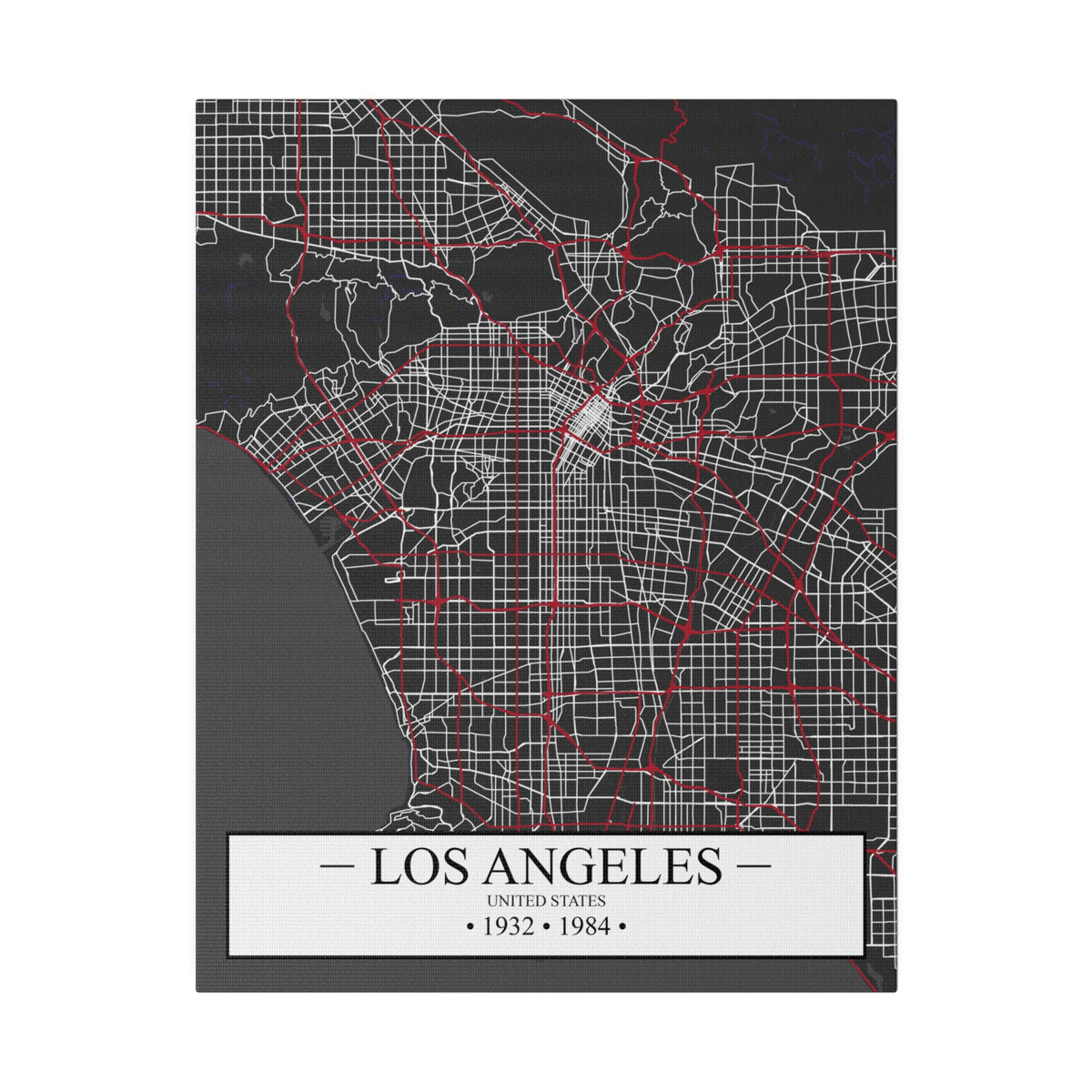 Los Angeles, United States 1932 & 1984, Color Map, Matte Canvas, Stretched, 0.75"