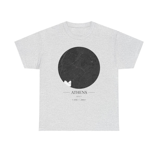 Athens, Greece 1896 & 2004 Olympic Host City Map Unisex Heavy Cotton Tee