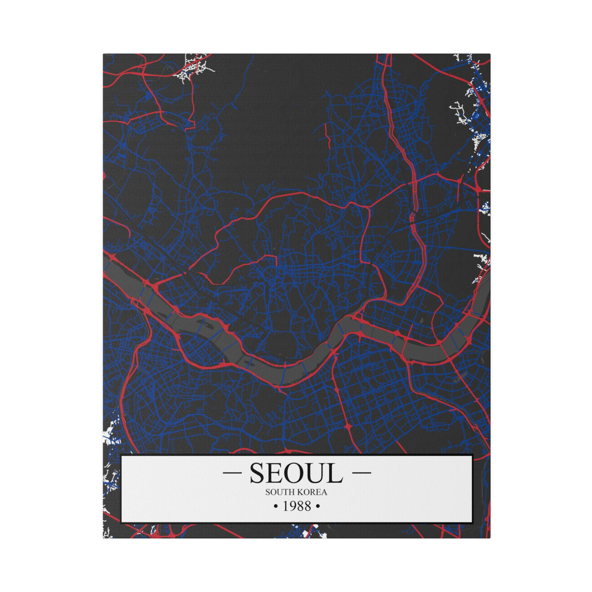 Seoul, South Korea 1988, Color Map, Matte Canvas, Stretched, 0.75"