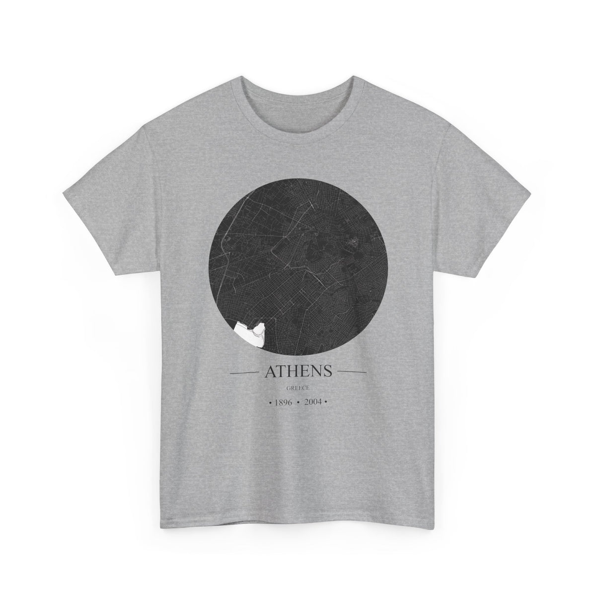 Athens, Greece 1896 & 2004 Olympic Host City Map Unisex Heavy Cotton Tee