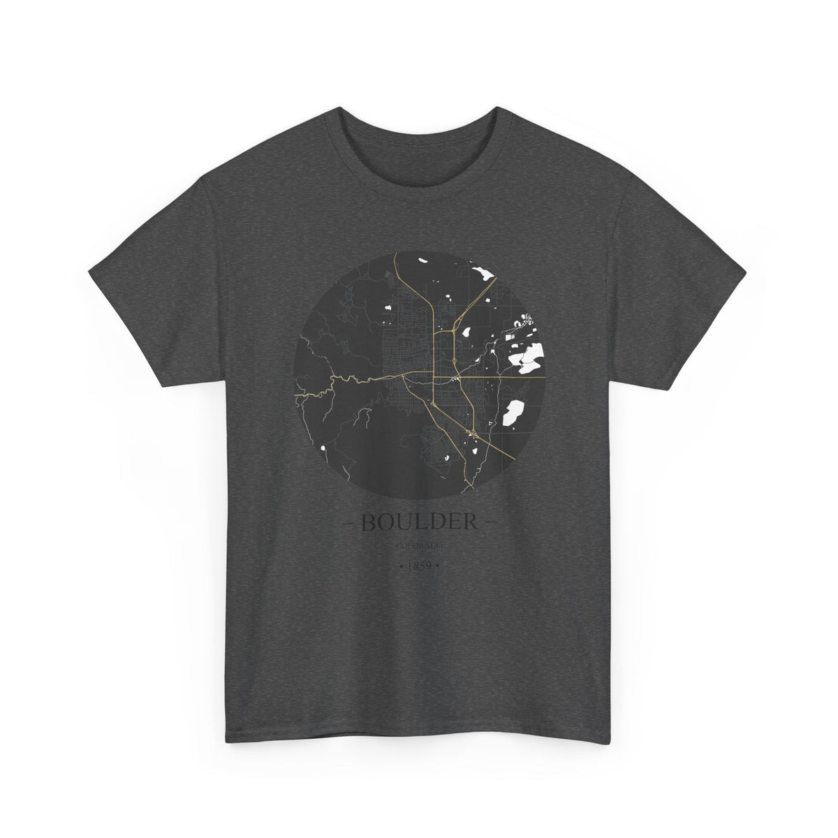 Boulder, Colorado 1859 Founders City Map Unisex Heavy Cotton Tee, Express Delivery available