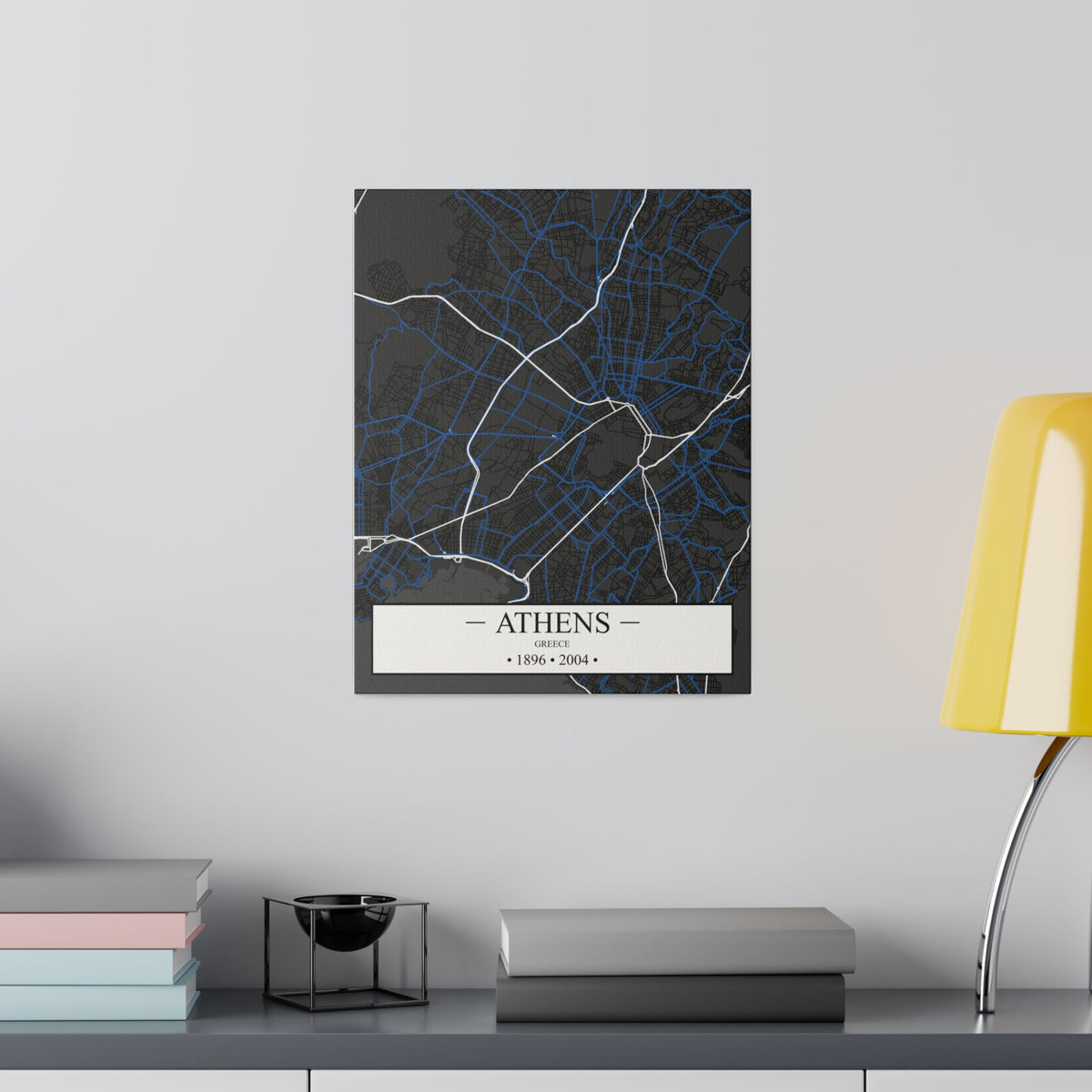 Athens, Greece 1896 & 2004, Color Map, Matte Canvas, Stretched, 0.75"