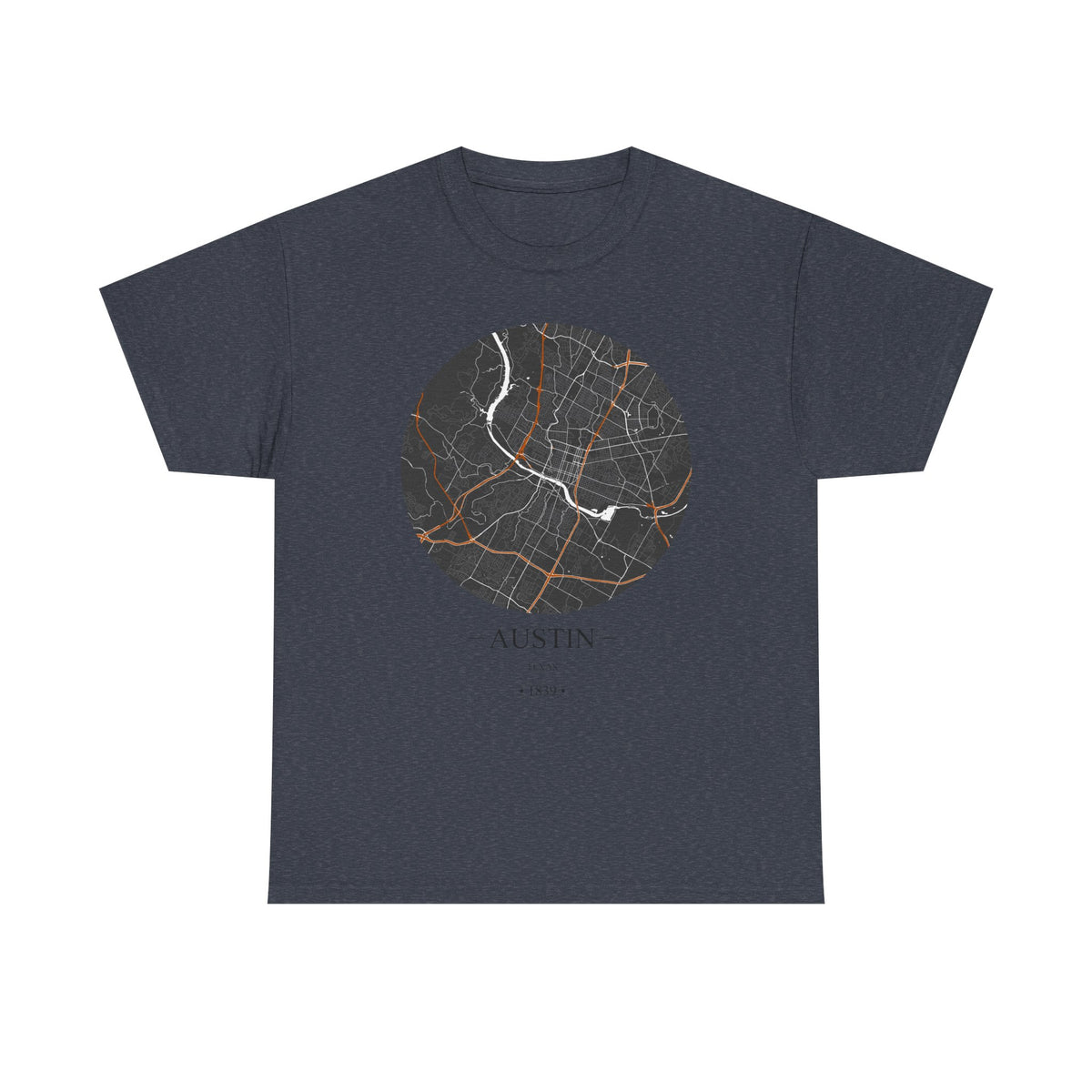Austin, Texas 1839 Founders City Map Unisex Heavy Cotton Tee, Express Delivery available