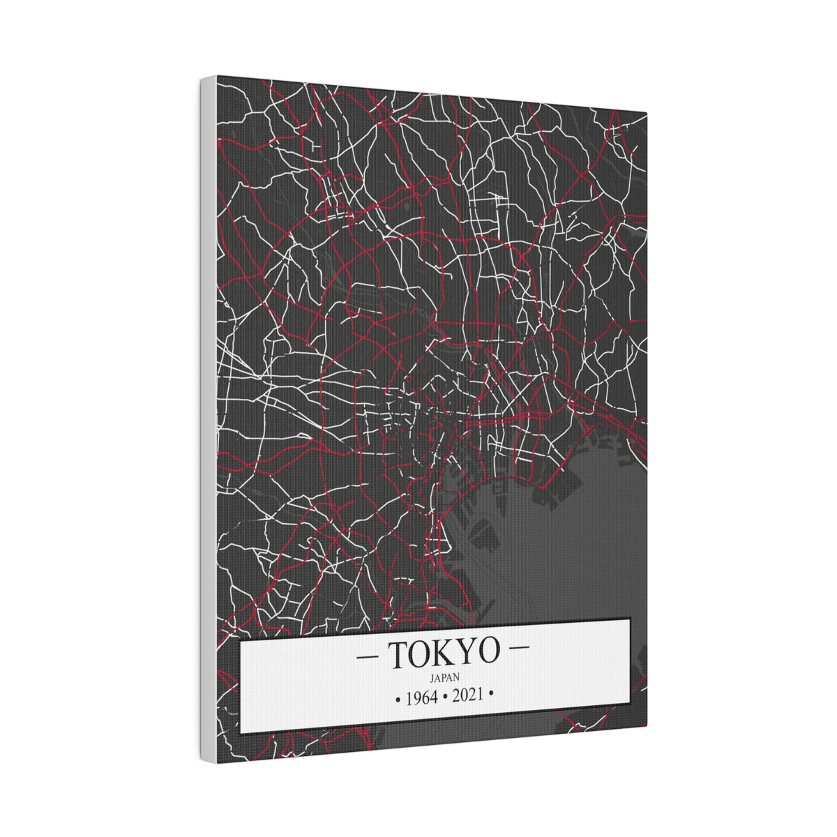 Tokyo, Japan 1964 & 2021, Color Map, Matte Canvas, Stretched, 0.75"