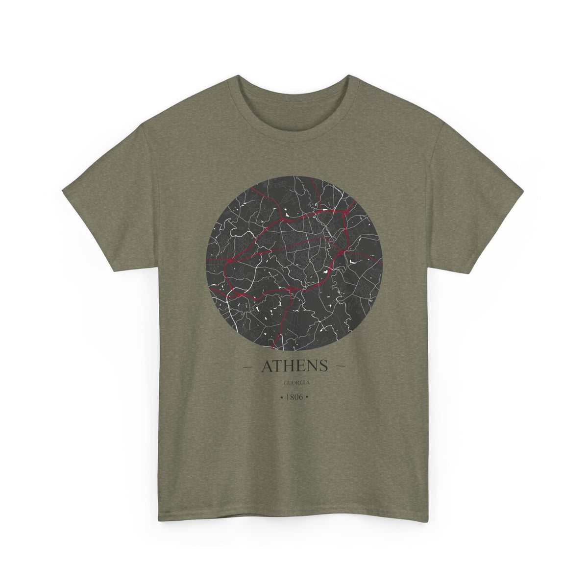 Athens, Georgia 1806 – Founders City Map – Unisex Heavy Cotton Tee, Express Delivery available
