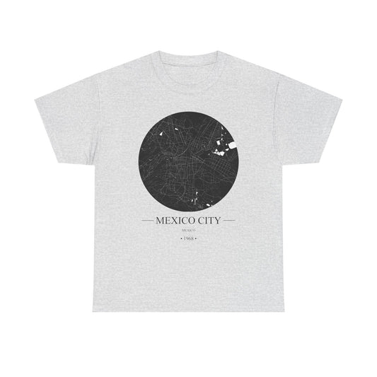 Mexico City, Mexico 1968 Olympic Host City Map Unisex Heavy Cotton Tee