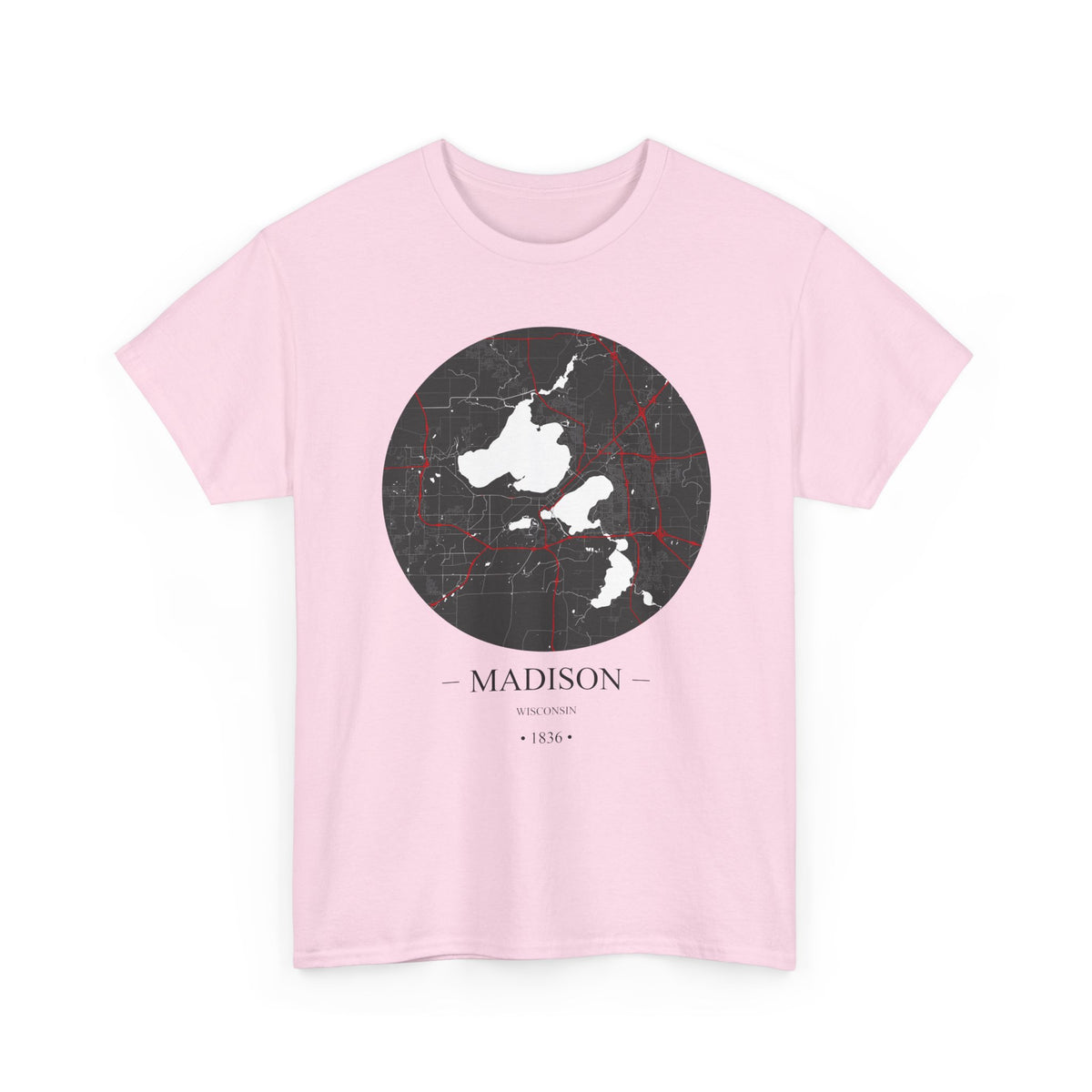 Madison, Wisconsin 1836 Founders City Map Unisex Heavy Cotton Tee, Express Delivery available