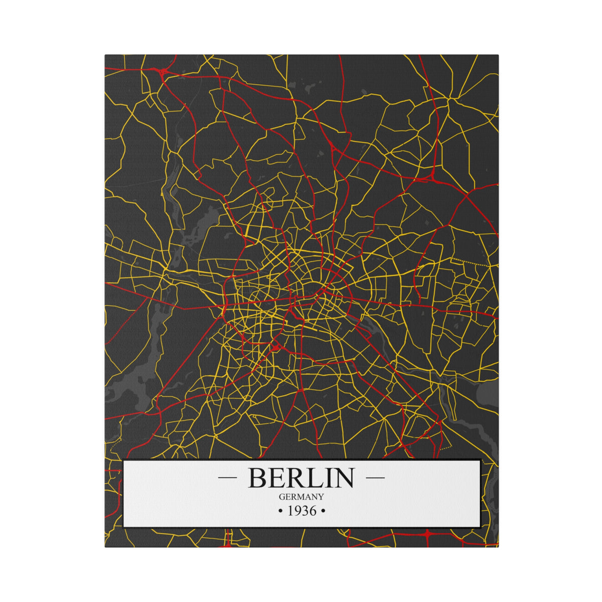 Berlin, Germany 1936, Color Map, Matte Canvas, Stretched, 0.75"