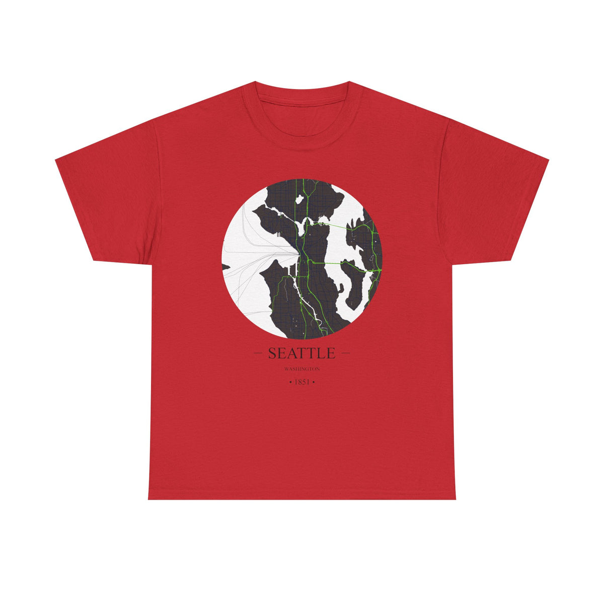 Seattle, Washington 1851 Founders City Map Unisex Heavy Cotton Tee, Express Delivery available