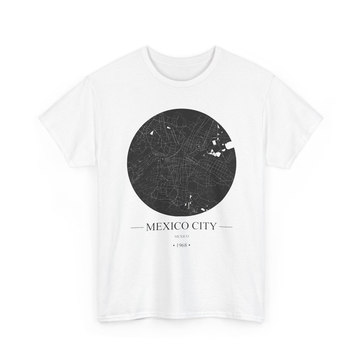 Mexico City, Mexico 1968 Olympic Host City Map Unisex Heavy Cotton Tee