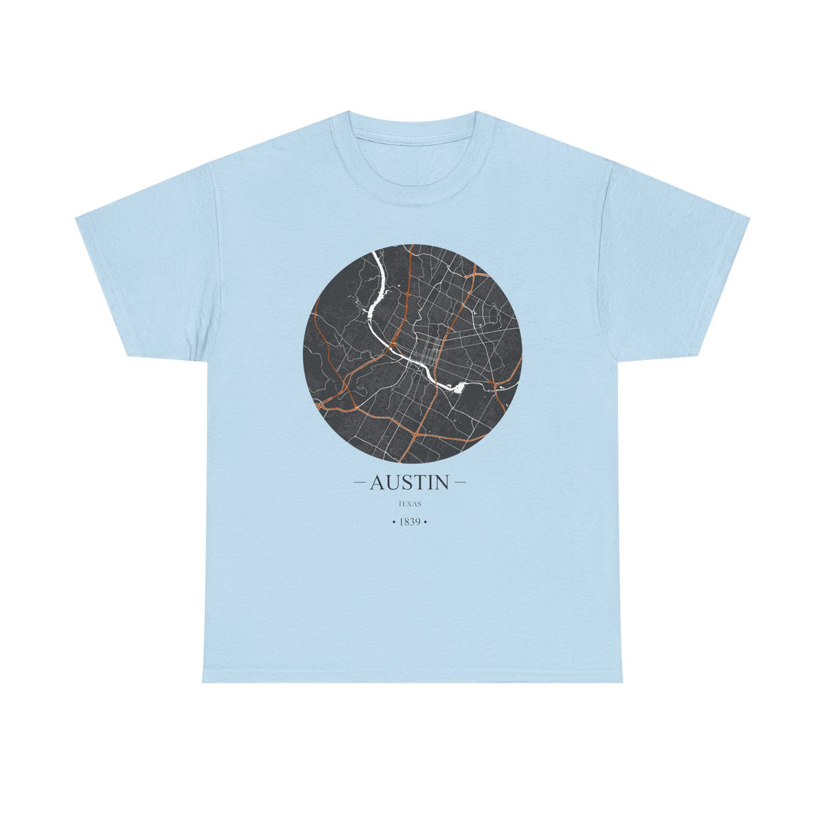 Austin, Texas 1839 Founders City Map Unisex Heavy Cotton Tee, Express Delivery available