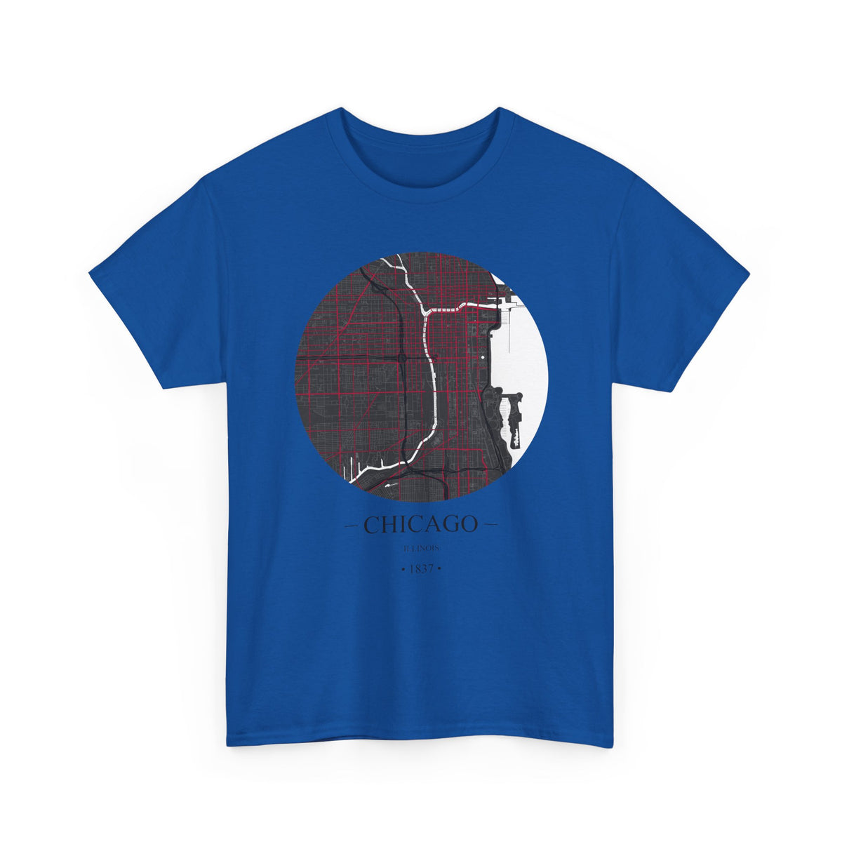 Chicago, Illinois 1837 Founders City Map Unisex Heavy Cotton Tee, Express Delivery available