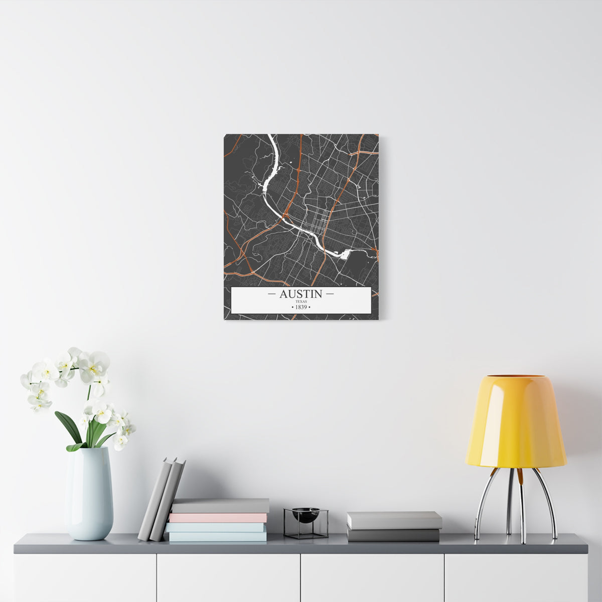 Austin, Texas 1839 Founders City Map, Matte Canvas Print (Stretched, 1.25")