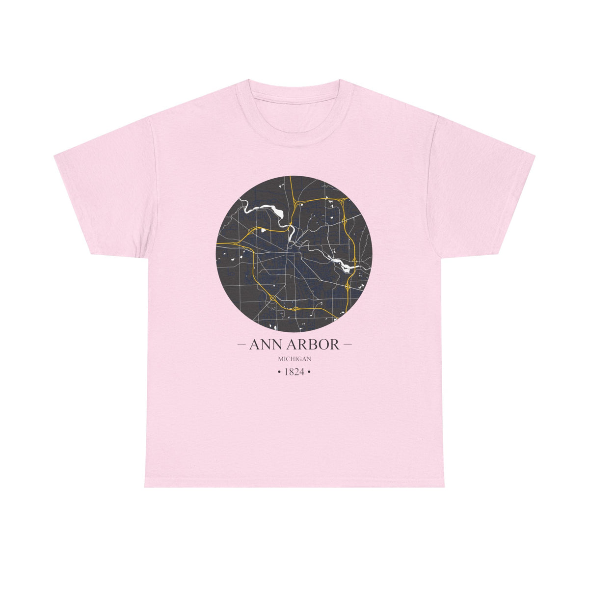 Ann Arbor, Michigan 1823 Founders City Map Unisex Heavy Cotton Tee, Express Delivery available