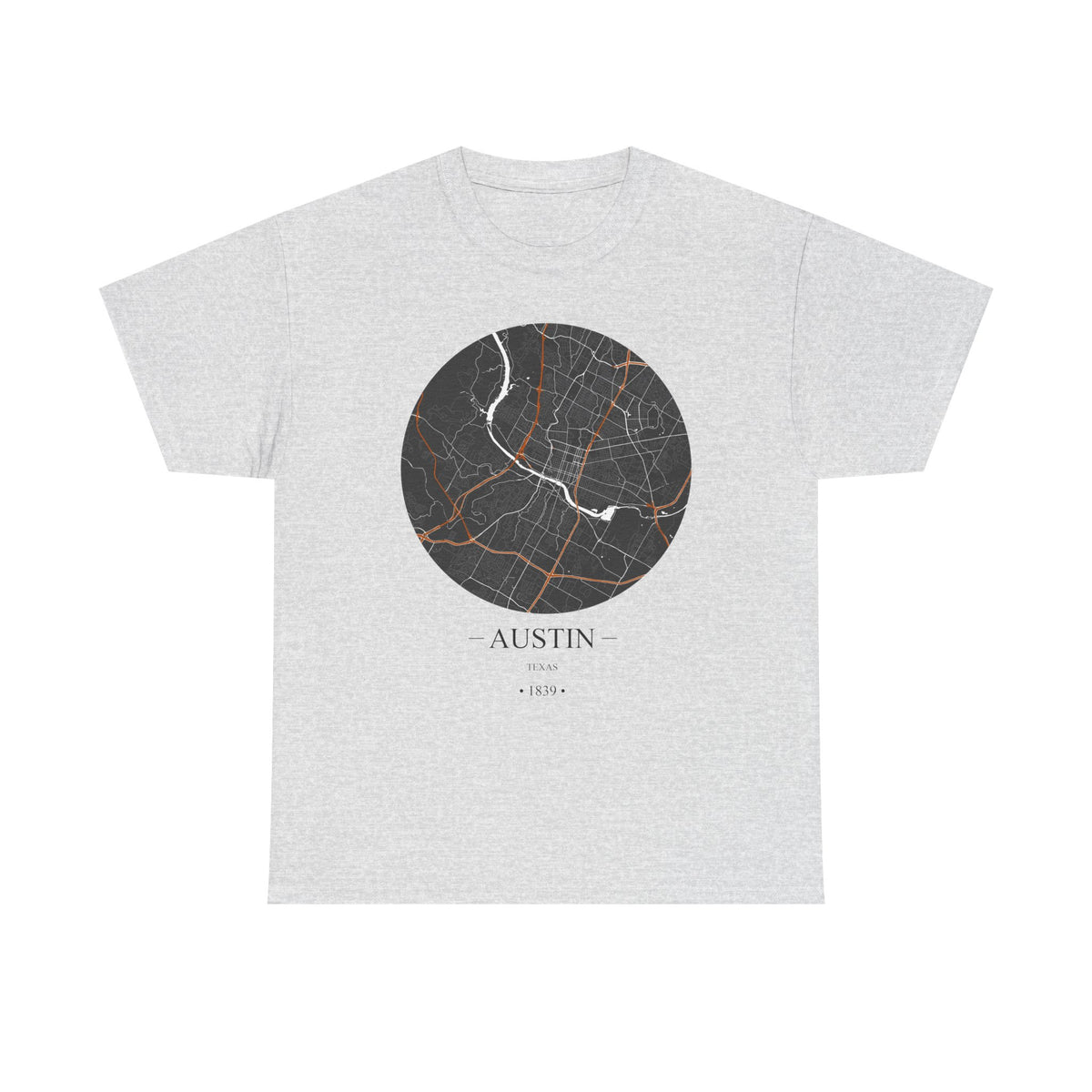 Austin, Texas 1839 Founders City Map Unisex Heavy Cotton Tee, Express Delivery available