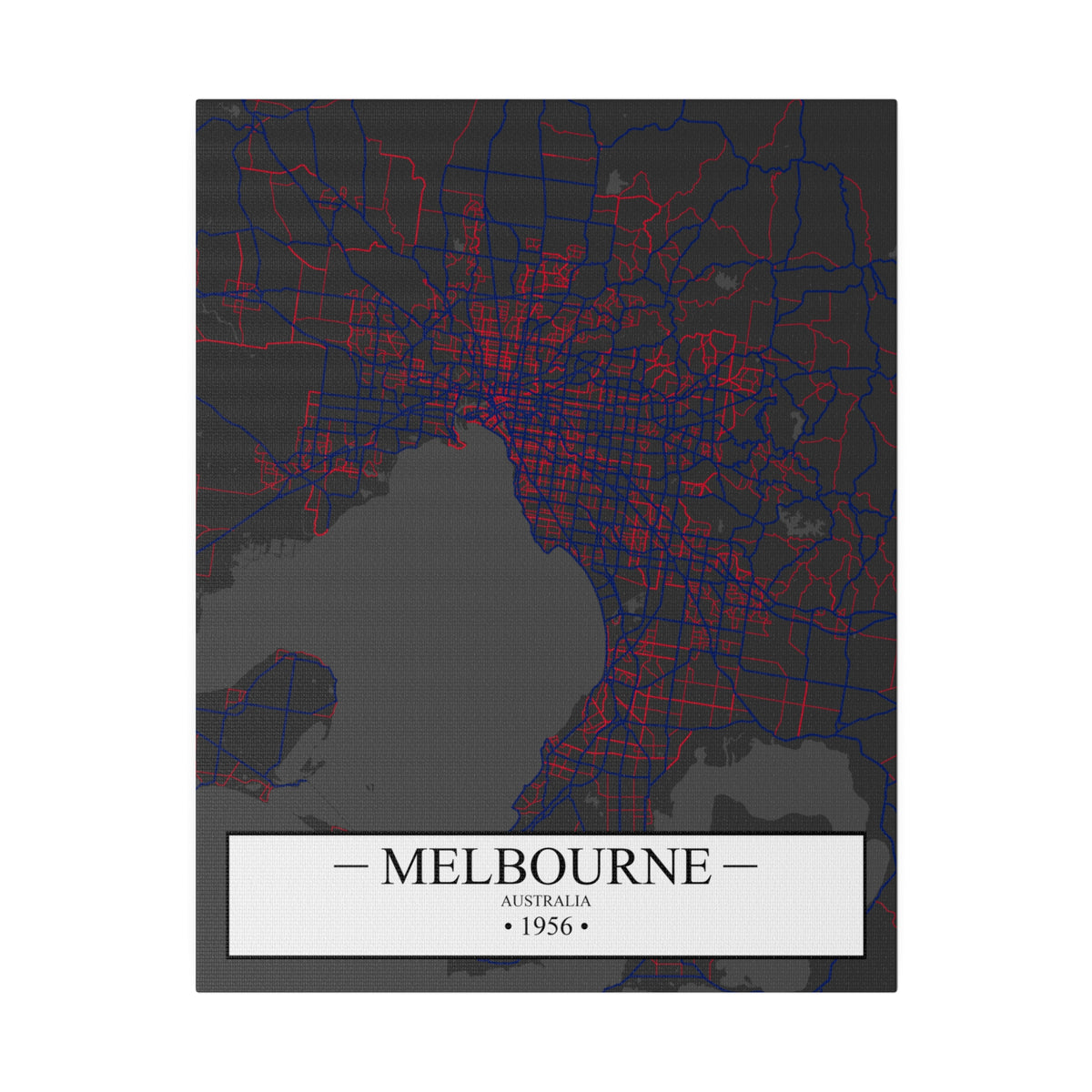 Melbourne, Australia 1956, Color Map, Matte Canvas, Stretched, 0.75"