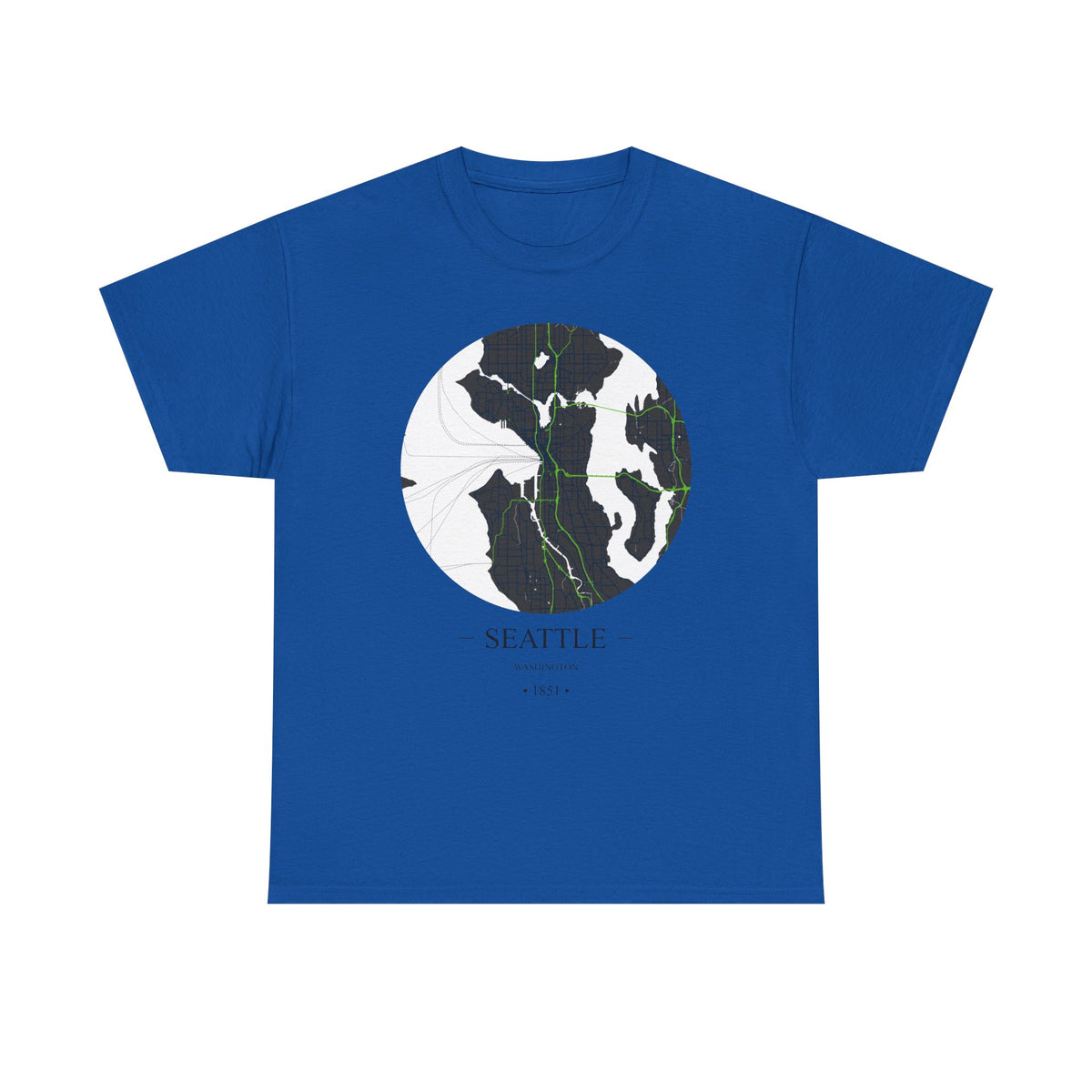 Seattle, Washington 1851 Founders City Map Unisex Heavy Cotton Tee, Express Delivery available