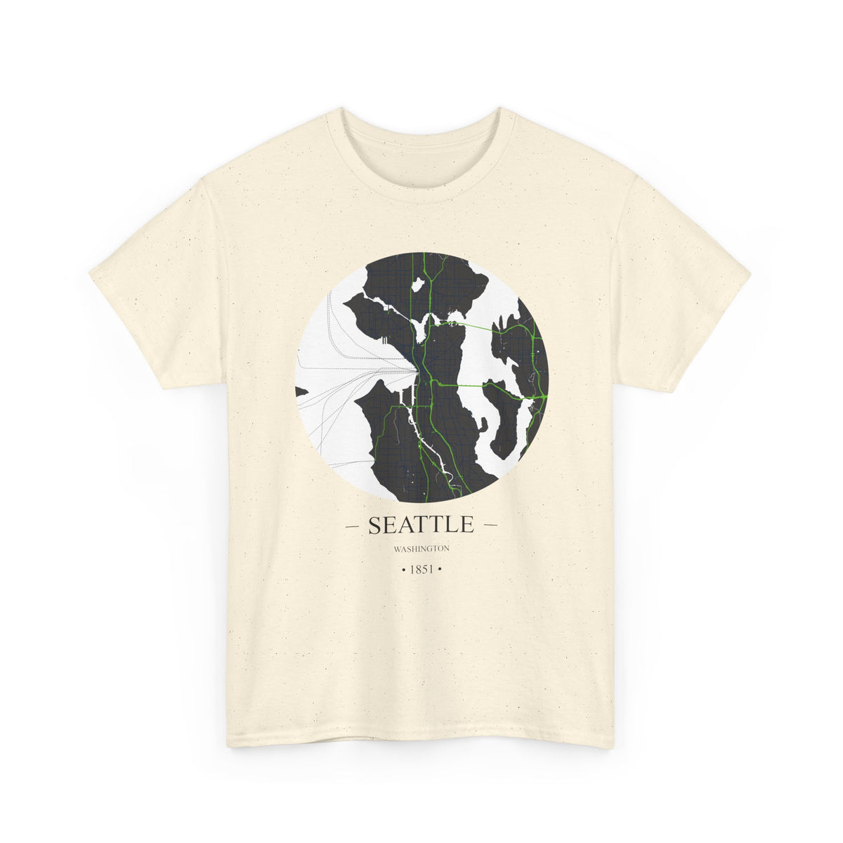 Seattle, Washington 1851 Founders City Map Unisex Heavy Cotton Tee, Express Delivery available
