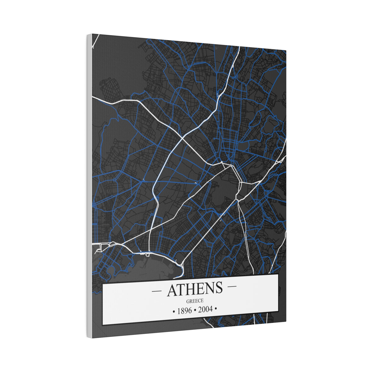 Athens, Greece 1896 & 2004, Color Map, Matte Canvas, Stretched, 0.75"
